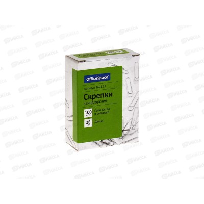 Скрепки OfficeSpace 28мм 100шт к/у, никел., 162153 *144 Скрепки OfficeSpace 28мм 100шт к/у, никел., 162153 *144