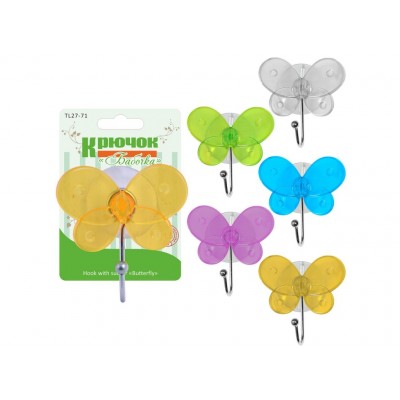 Крючок &quotБабочка&quot (на присоске) 4цвета TL27-71 *12