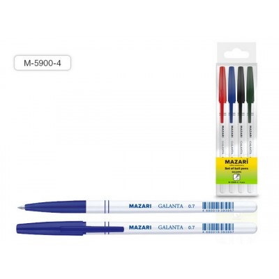 Ручки шариковые MAZARI Galanta 4 цвета, 0.7мм, прозрачный корпус, M-5900-4 *15/90/180