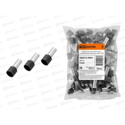 Наконечник-гильза TDM E6012 6кв.мм 100шт изолирующий, 0004 *15/360 Наконечник-гильза TDM E6012 6кв.мм 100шт изолирующий, 0004 *15/360