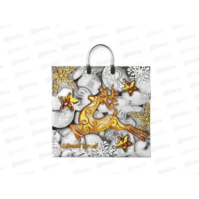 Пакет с пластиковой ручкой Новый Год 38*35  Серебро *10/100