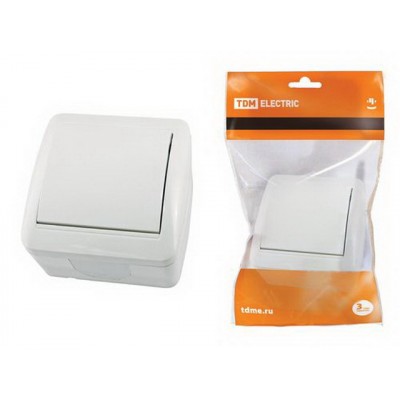 Выключатель TDM 1-клавишный открытой установки, IP44 10А белый, &quotСелигер&quot, 0001 *10