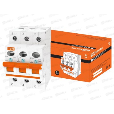 Выключатель нагрузки (мини-рубильник) ВН-32 3P 25A TDM, 0023 *4/40