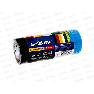 Изолента SAFELINE Master 15мм, 5м комплект 7цветов *40/440 Изолента SAFELINE Master 15мм, 5м комплект 7цветов *40/440