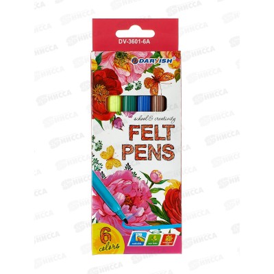 Фломастеры 6 цветов Darvish для девочек, картонная упаковка, DV-3601-6А*24/240 Фломастеры 6 цветов Darvish для девочек, картонная упаковка, DV-3601-6А*24/240