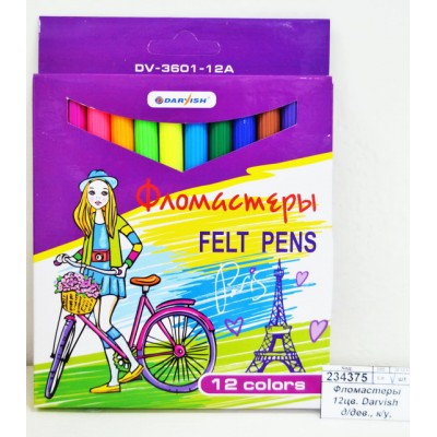 Фломастеры 12 цветов  Darvish  для девочек , картонная упаковка, DV-3601-12А*12/120 Фломастеры 12 цветов  Darvish  для девочек , картонная упаковка, DV-3601-12А*12/120