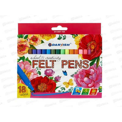 Фломастеры 18 цветов Darvish для девочек, картонная упаковка, DV-3601-18А*12/96 Фломастеры 18 цветов Darvish для девочек, картонная упаковка, DV-3601-18А*12/96