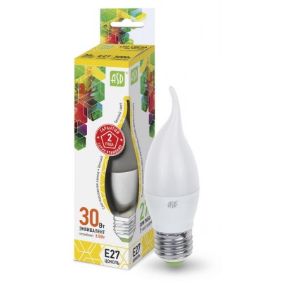 Лампа светодиодная ASD LED-СВЕЧА НА ВЕТРУ-st 3,5Вт E27 3000К 320Лм *50