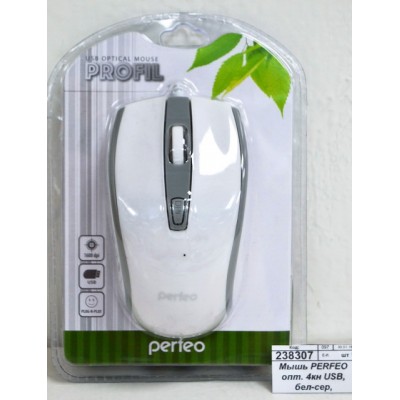 Мышь PERFEO оптическая, 4 кнопки USB, бело-серая, PF-383-OP-W/GR (PF_4931) Мышь PERFEO оптическая, 4 кнопки USB, бело-серая, PF-383-OP-W/GR (PF_4931)