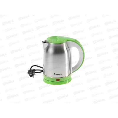 Чайник электрический SA-2147G 1,8л нержавеющая сталь+зелёный дисковый