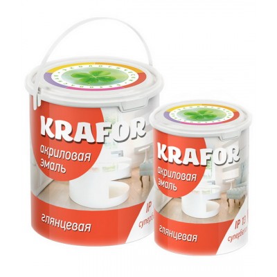 до 01,20 Эмаль акриловая глянцевая супербелая для наружных и внуренних работ Krafor 1кг