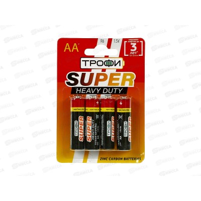 Батарейки ТРОФИ R6 Super Heavy Duty Zinc, 4BL *4/40/720