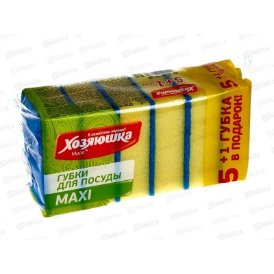 Губка для посуды ХОЗЯЮШКА 5штук+1шт макси *30 Губка для посуды ХОЗЯЮШКА 5штук+1шт макси *30