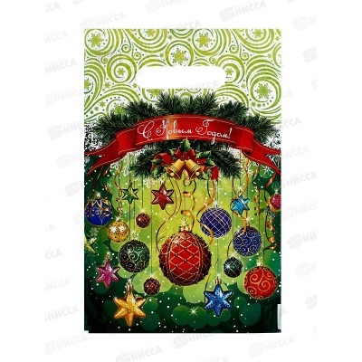 Пакет пробивной Новый Год  20*30 Шарики-фонарики *100/2000 МЕЛКИЙ