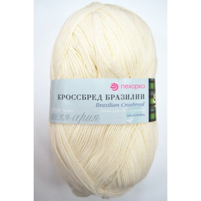 Пряжа Кроссбред Бразилии белый мериносовая шерсть50% акрил50% 100гр 500м 01