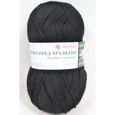 Пряжа Кроссбред Бразилии черный мериносовая шерсть50% акрил50% 100гр 500м 02