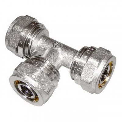 Тройник для металлопластиковых труб T20х20х20, цанга/цанга/цанга, Aqualink, 00171 *10/50 Тройник для металлопластиковых труб T20х20х20, цанга/цанга/цанга, Aqualink, 00171 *10/50