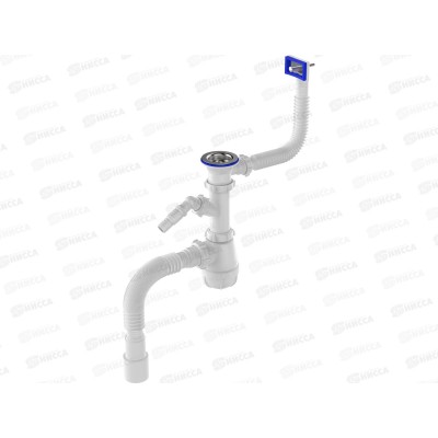 Сифон для кухни 1 1/2" х 40 с отводом для стиральной машины и переливом с гибкой трубой, B0015 *20 Сифон для кухни 1 1/2" х 40 с отводом для стиральной машины и переливом с гибкой трубой, B0015 *20