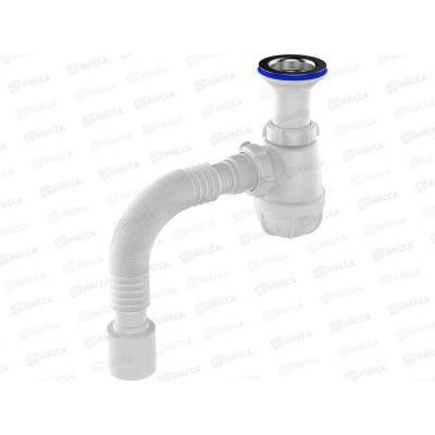 Сифон для кухни 1 1/2&quot х 40 с удлинённой горловиной с гибкой трубой 40х50, B0510 *30