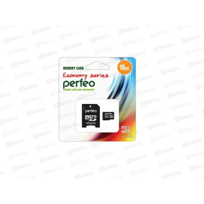 Карта памяти PERFEO microSD  16Gb (class10) economy с адаптером