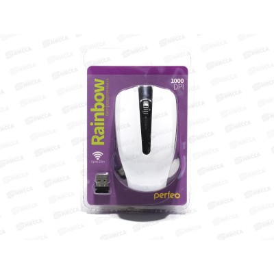 Мышь беспроводная PERFEO 3 кнопки, USB, черно-белая, Rainbow (PF-353-WOP-W), 3435