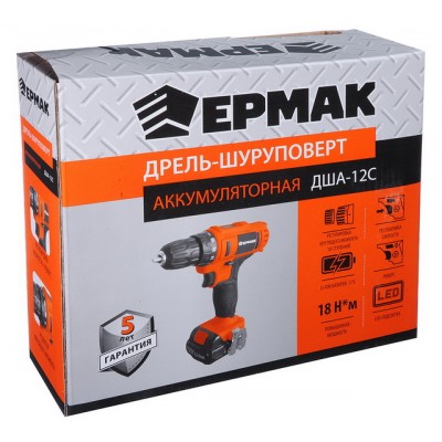 ДРЕЛЬ шуруповерт аккумуляторный. ДША-12С ЕРМАК 646-312  г