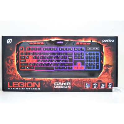 Клавиатура проводная Perfeo LEGION Multimedia, GAME DESIGN, 3 цветная подстветка, USB, чёрная, PF-9220-GM