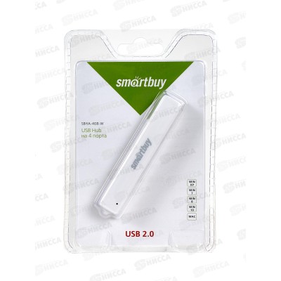 Хаб SmartBuy USB2.0 на 4 порта, белый, SBHA408-W Хаб SmartBuy USB2.0 на 4 порта, белый, SBHA408-W