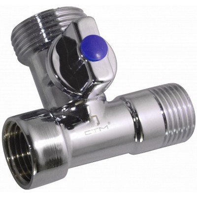 Кран шаровой для бытовых приборов 1/2"*3/4"*1/2" гайка/штуцер-штуцер бабочка, хром, тройник, СТМ *100 Кран шаровой для бытовых приборов 1/2"*3/4"*1/2" гайка/штуцер-штуцер бабочка, хром, тройник, СТМ *100