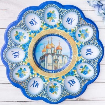 Подставка пасхальная  на 12 яиц и кулич "Храм натуральный" 30*30см 1653901