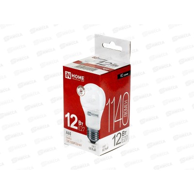 Лампа светодиодная IN HOME LED-A60-VC 12Вт E27 4000К 1080Лм *10/100