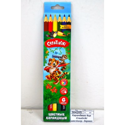 Карандаши  6цветов Creativiki шестигранный дерево КЦ06КР*24/480 Карандаши  6цветов Creativiki шестигранный дерево КЦ06КР*24/480