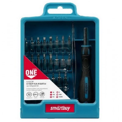 Отвертка с набором бит (насадок) 32 предмета, отвертка, 30 бит, пинцет, CR-V, Smartbuy One Tools, SCBS-32P1