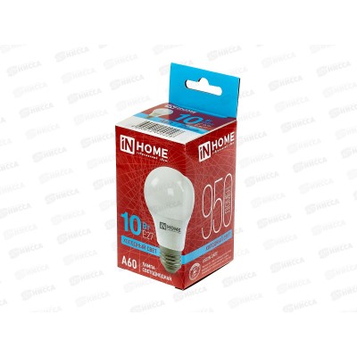 Лампа светодиодная IN HOME LED-A60-VC 10Вт E27 6500К 900Лм *100
