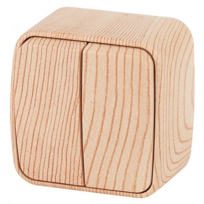 Выключатель INTRO Polo двухклавишный, открытой установки, IP20, 10А-250В, сосна, 3-104-11 *18