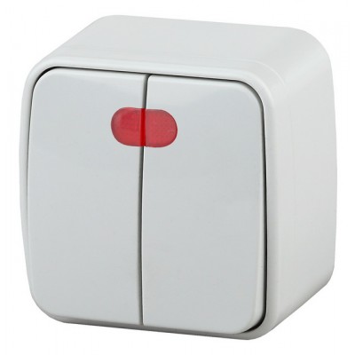 Выключатель INTRO Polo двухклавишный, открытой установки, с подсветкой, 10А-250В, белый, 3-105-01 *18 Выключатель INTRO Polo двухклавишный, открытой установки, с подсветкой, 10А-250В, белый, 3-105-01 *18