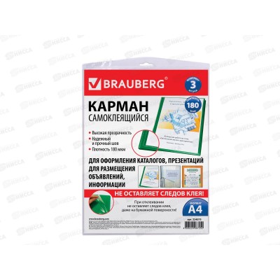 Карманы самоклеящиеся BRAU 3штуки, А4 на любых поверхностях 224075*1 Карманы самоклеящиеся BRAU 3штуки, А4 на любых поверхностях 224075*1