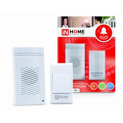 Звонок беспроводной IN HOME 3Б-4 32мелодии 120м с кнопкой сетевой белый Звонок беспроводной IN HOME 3Б-4 32мелодии 120м с кнопкой сетевой белый