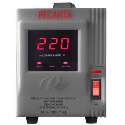 Стабилизатор напряжения РЕСАНТА 1-фазный, 1000Вт, отклик 7мс, стабилизация 35В/с - 8%, АСН-1000/1-Ц
