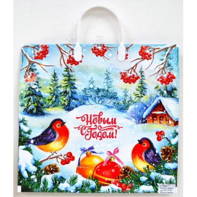 Пакет с пластиковой ручкой Новый Год 37*34  Птичья трель *10/100