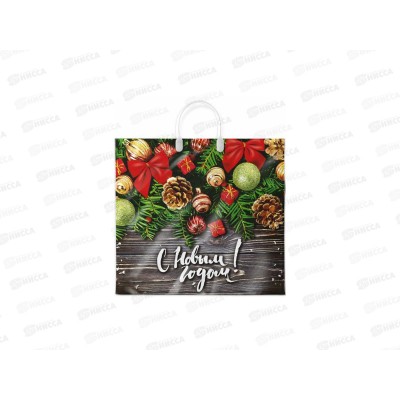 Пакет с пластиковой ручкой Новый Год 38*35 Рождественские бантики *10/100