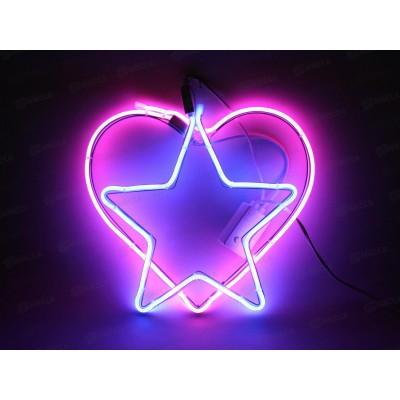 Гирлянда электрическая, новогодняя панно 0,4 м. LED элементы &quotСердце+звезда&quot, белый провод, 220В, 50Гц, AL-13600 *20