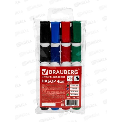 Маркеры для доски  BRAUBERG 4 штуки Soft в ассортименте,  151252*12