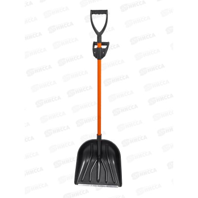 Лопата снеговая "Рысь" 410*460мм пластиковая с алюминиевой планкой, алюминиевый черенок, V ручка и доп.ручка