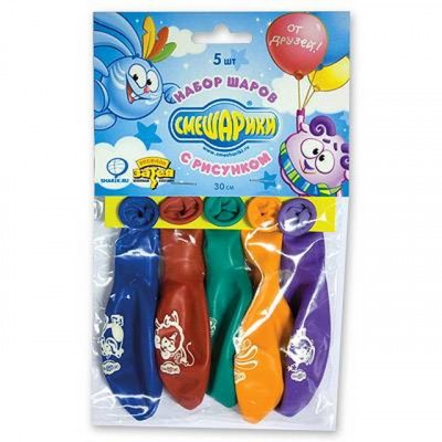 Набор шаров с рисунком Смешарики 30см, 5шт, 1111-0800 Набор шаров с рисунком Смешарики 30см, 5шт, 1111-0800