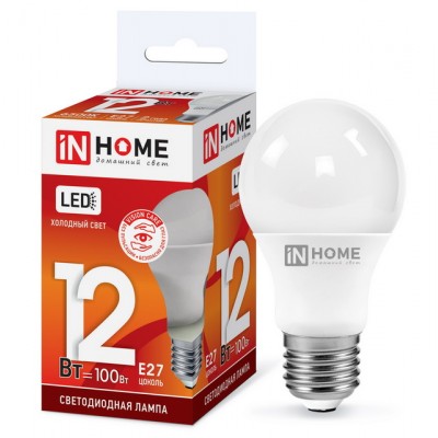 Лампа светодиодная IN HOME LED-A60-VC 12Вт E27 6500К 1140Лм *10/100