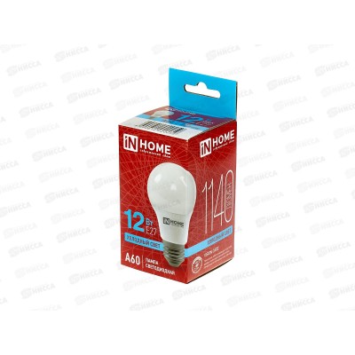 Лампа светодиодная IN HOME LED-A60-VC 12Вт E27 6500К 1140Лм *10/100