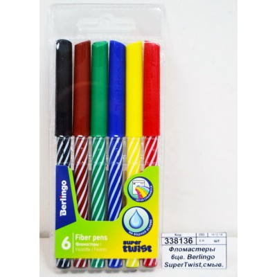 Фломастеры 6 цветов Berlingo SuperTwist, смывающиеся WP_03006*24/480 Фломастеры 6 цветов Berlingo SuperTwist, смывающиеся WP_03006*24/480