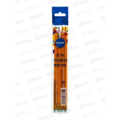 Карандаш чернографитный с ластиком CENTRUM 4шт асс.,пл 86655*12 Карандаш чернографитный с ластиком CENTRUM 4шт асс.,пл 86655*12
