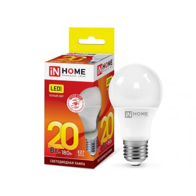 Лампа светодиодная IN HOME LED-A60-VC 20Вт E27 3000К 1800Лм *10/100